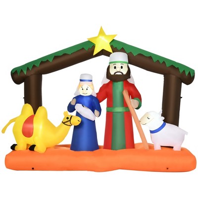 Outsunny 7.5ft Christmas Inflatables Outdoor Decorations Nativity Scene under Archway with Camel and Sheep, Blow-Up LED Yard Christmas Decor
