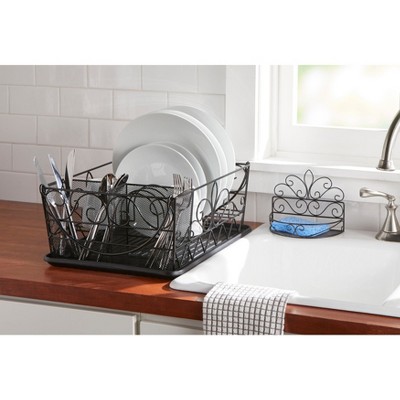 BrylaneHome Scroll Dish Rack With Sponge Holder