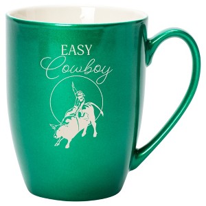 100 North Bull Rider 10 Ounce Emerald Green Metallic Finish, Comfortably Fits Your Hands, New Bone China Coffee Tea Cup Mug, Easy Cowboy - 1 of 1