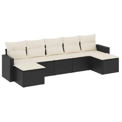 vidaXL 7 Piece Patio Sofa Set with Cushions Black and Cream - Without Table