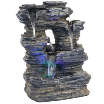 Sunnydaze Indoor Decorative Five Stream Rock Cavern Tabletop Water Fountain with Multi-Colored LED Lights - 13"