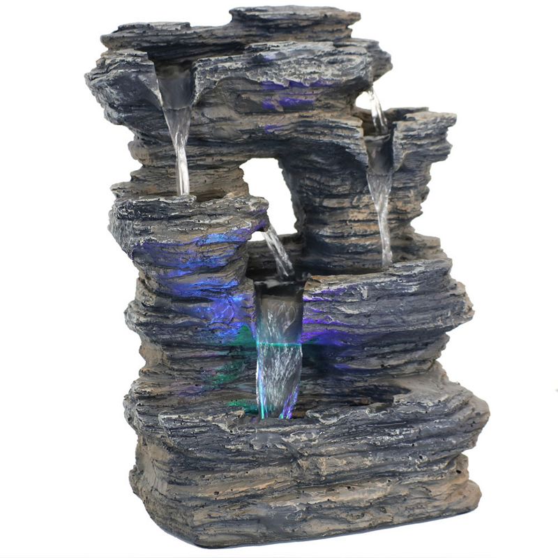 Sunnydaze Indoor Decorative Five Stream Rock Cavern Tabletop Water Fountain with Multi-Colored LED Lights - 13", 1 of 15