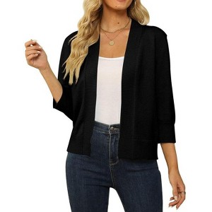 Coolmee Women's 3/4 Sleeve Cropped Cardigan Knit Sweaters Lightweight Open Front Shrug Bolero - 1 of 4