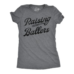 Womens Funny T Shirts Raising Ballers Sarcastic Baseball Graphic Tee For Ladies - Crazy Dog Women's T Shirt - 1 of 4