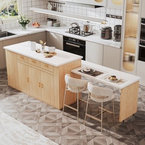 ATJafurn Farmhouse Style Kitchen Island with Storage Cabinet and Drawer, Modern Wooden Dining Room Prep Table with Expandable Desktop for Living Room - 1 of 4