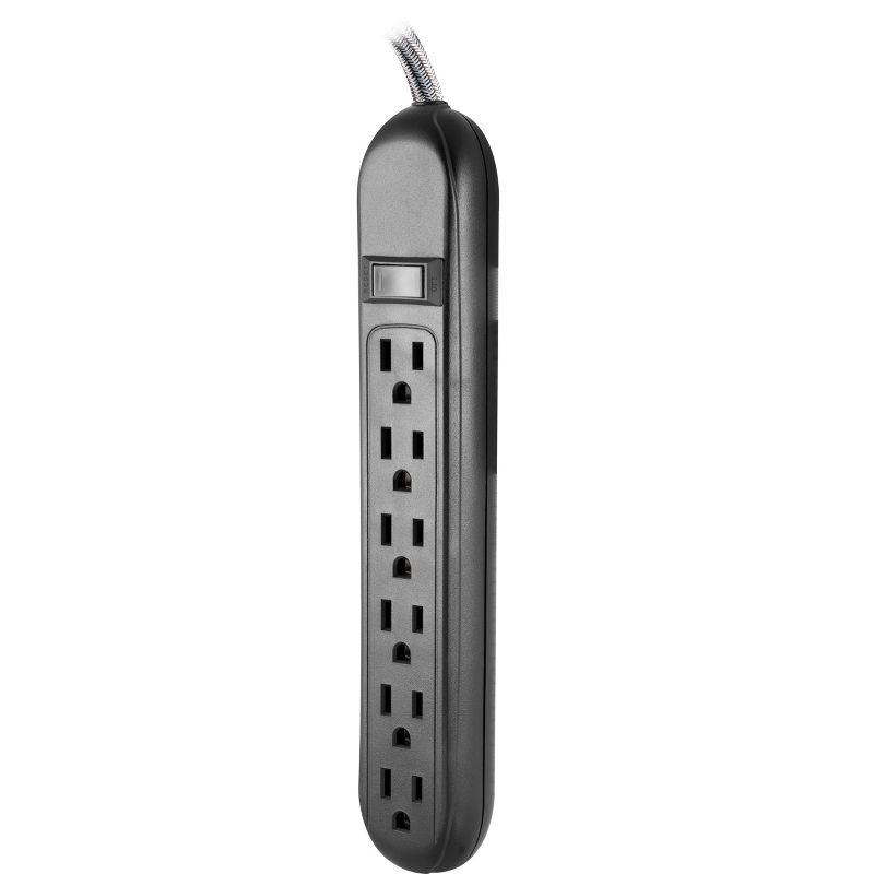 Cordinate 6 Outlet Grounded Power Strip with 3&#39; Braided Cord Black/Gray, 4 of 9
