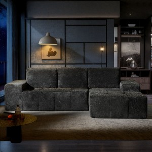 XIZZI Modular Left/Right Chaise Sectional Sofa, Quick-Ship Synthetic Leather or 4 Shimmer Fabric | Zero Assembly | High Density Foam & Pocket Springs - 1 of 4