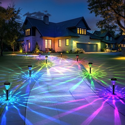 GIGALUMI 8 Pack Solar Pathway Lights, RGB Color Changing, IP65 Waterproof LED Solar Lights for Garden, Lawn and Landscape