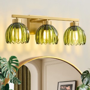 POWLIG 3-Light Gold Vanity Light with Glass Shades, 19.29 Inch Modern Wall Sconce - 1 of 4