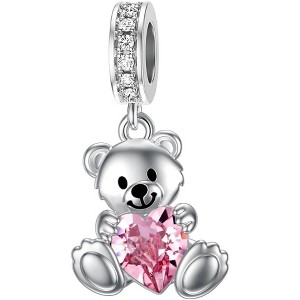 Sterling Silver Teddy Bear Charm with 12 Birthstones - Bead for Bracelets, Gift for Mom & Daughter - 1 of 4
