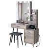 Gray Particle Board Triamine Veneer Iron Feet 2 Drawers 1 Door 2 Shelves Mirror Cabinet Tri-color Dimmable Light Bulb Plug In Dressing Table Set - 3 of 4
