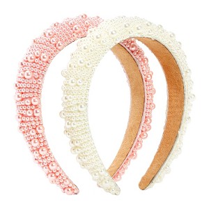 Glamlily 2 Pack Padded Pearl Headbands, Crystal Rhinestone Hair Accessories, 2 Colors - 1 of 4