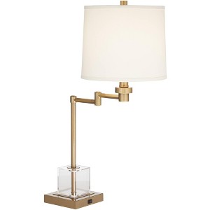 Possini Euro Design Carnegie 27" Tall Modern Glam Table Lamp Swing Arm USB Port Warm Gold Metal Acrylic Single White Shade Living Room Charging - 1 of 4