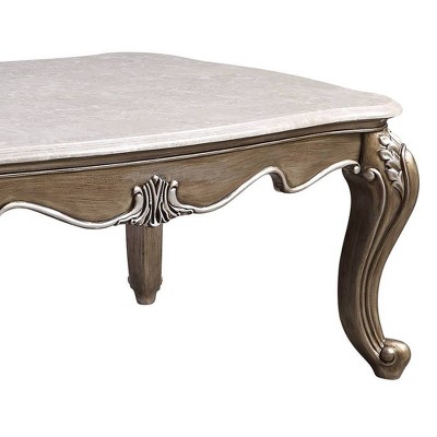 Elozzol Rectangular Marble Top Antique Bronze Coffee Table