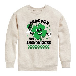 Boys' - Instant Message - St. Patrick's Day Here For The Shenanigans Graphic Long Sleeve Fleece Sweatshirt - 1 of 4