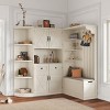 Multifunctional Left-Right Combination Hall Cabinet With Storage And 4 Hooks, Wooden Cabinet/Hall Tree 2 In 1, Storage Cabinet-Cuddlewood - 2 of 4