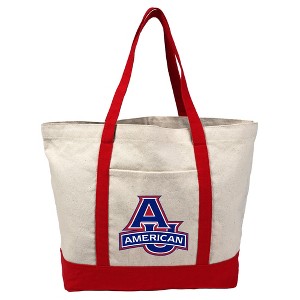 American University Primary Logo Canvas Tote Bag With External Pocket, Reusable Shoulder Bag for Shopping, Beach, Red - 1 of 4