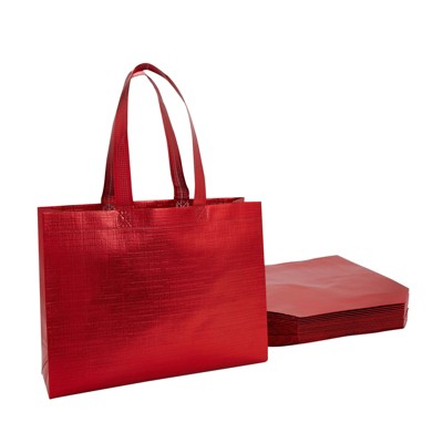 Sparkle and Bash 20 Pack Large Reusable Tote Bags with Handles, Red Grocery Shopping Bags, 12.6 x 10 In