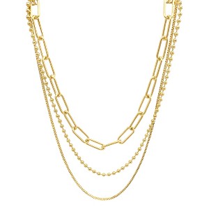 Adornia 14k Gold Plated Box Chain, Ball Chain, and Oversized Paper Clip Chain Necklace Set - 1 of 3