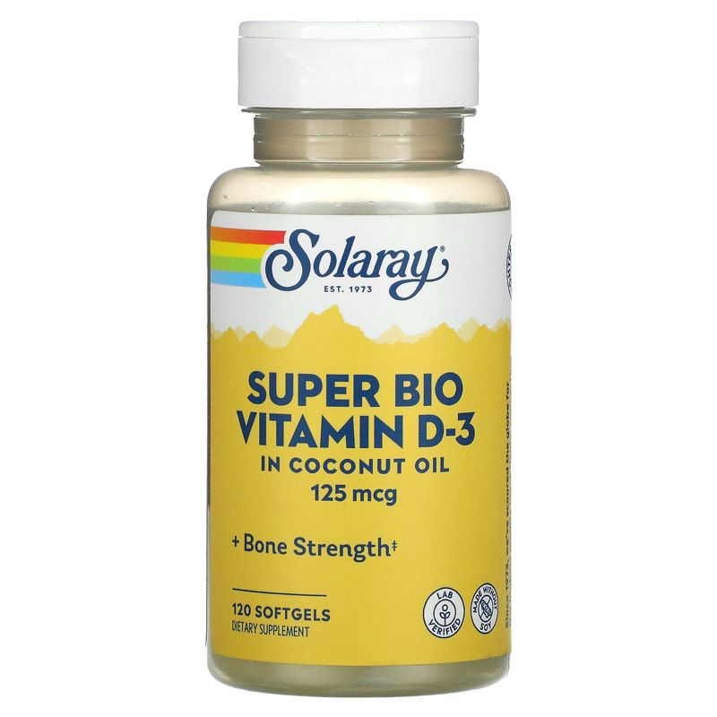 Solaray Super Bio Vitamin D-3, 125 mcg, 120 Softgels, 1 of 3