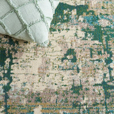 Green and Beige Abstract Hand-knotted Round Rug
