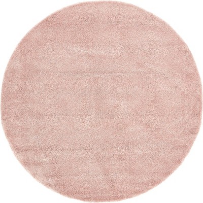 Pink Round Shag Synthetic Easy Care Rug