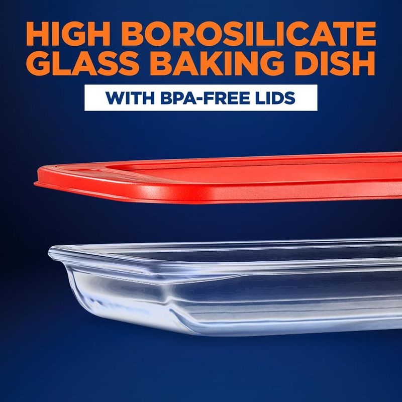 NutriChef 4 Sets of High Borosilicate Rectangular Glass Bakeware Set with PE Lid (Red), 4 of 8