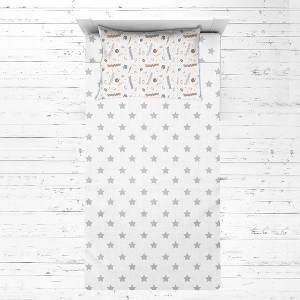 Bacati - Football Sports Brown Gray Muslin 3 pc Toddler Bed Sheet Set - 1 of 4