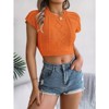 Women's Cropped Sweater Short Sleeve Crew Neck Cable Knit Pullovers Sweater Casual Crop Top - 2 of 4