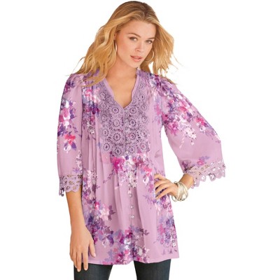 Roaman's Women's Plus Size Juliet Lace Big Shirt - 20 W, Pink