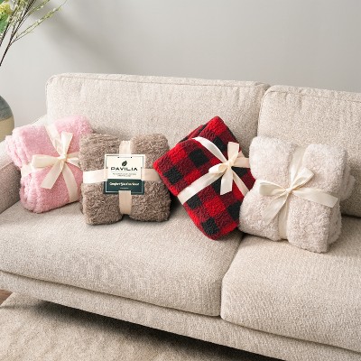 Cozy Sherpa Fleece Throw Blanket in Taupe - Lightweight & Machine Washable