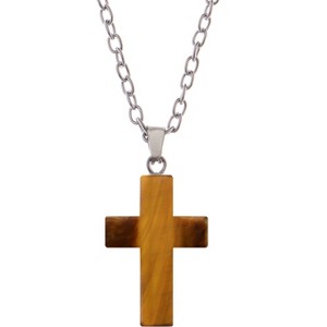Natural Stone Cross Necklace Charm Cross Birthstone Pendant Quartz Healing Crystal Jewelry - 1 of 4