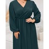 YESFASHION Women Plus Size Maxi Dresses Long Lantern Sleeves Casual Wrap Split Dress - 4 of 4