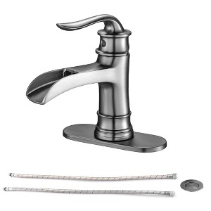 ChicFurnit Bathroom Sink Faucet Waterfall Spout Single Handle Faucet with Pop Up Drain for Modern Bathrooms, Silver, 17"*10"*2" - 1 of 4