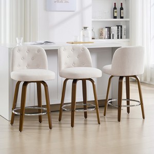 Bekrvio 26” Swivel Counter Height Bar Stools with Backs,Linen Fabric Upholstered,Walnut Wood Legs - Mid-Century Modern for Kitchen Island - 1 of 4
