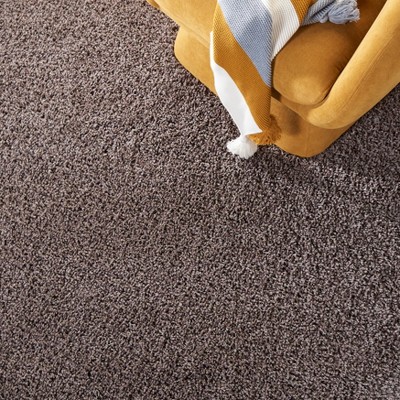 Taupe Round Hand-Knotted Shag Synthetic Area Rug