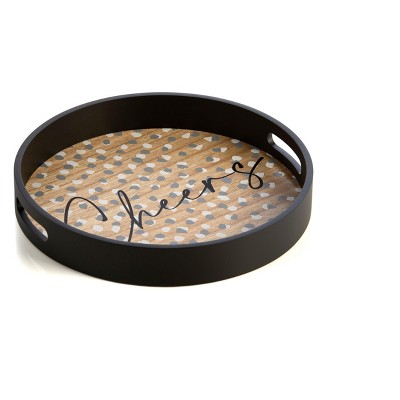 Shiraleah Black Round "Cheers" Tray