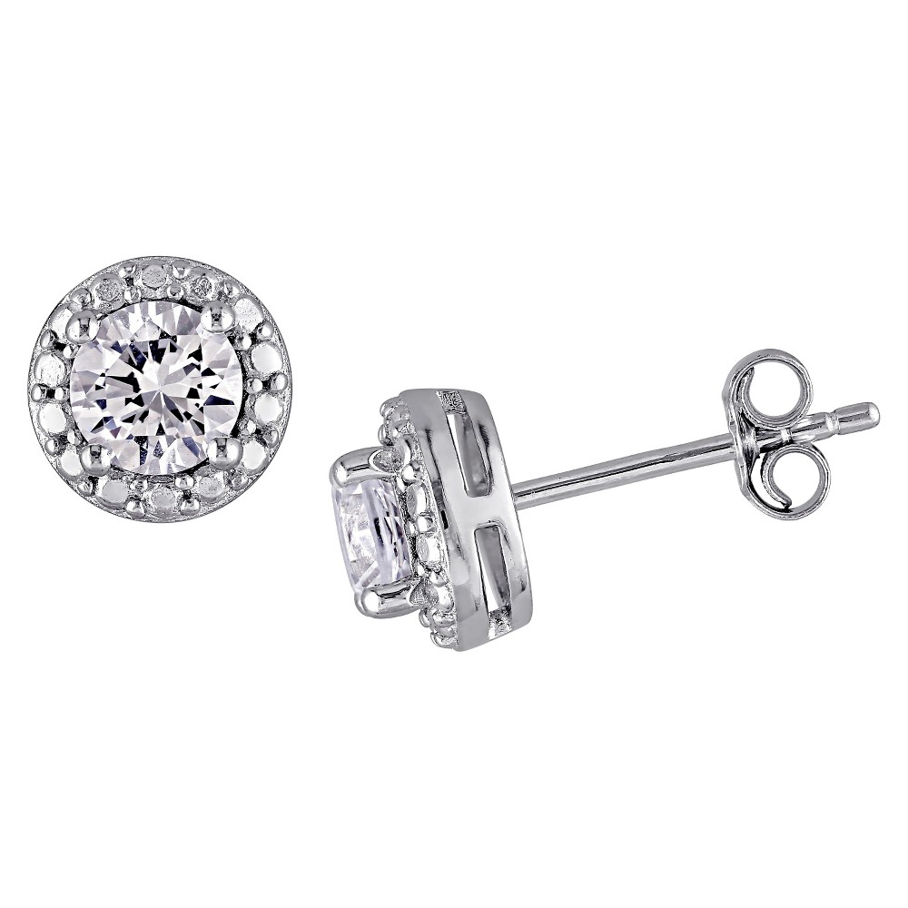 Photos - Earrings 1.28 CT. T.W. Created White Sapphire Halo Stud  in Sterling Silver