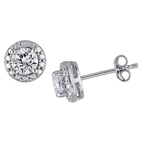 1.28 CT. T.W. Created White Sapphire Halo Stud Earrings in Sterling Silver - image 1 of 2