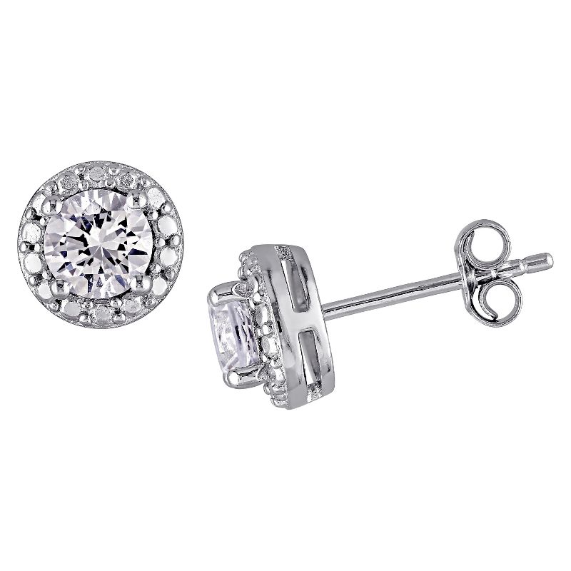 1.28 CT. T.W. Created White Sapphire Halo Stud Earrings in Sterling Silver, 1 of 4