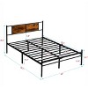 Gulches Black Brown Metal Frame Queen Platform Bed Wood Panel Headboard Under Storage 450LBS Black - 4 of 4