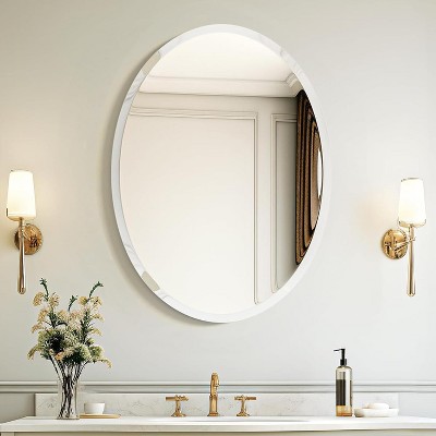 20x28 Inch Oval Frameless Bathroom Mirror, Beveled Edge for Over Sink and Vanity Placement