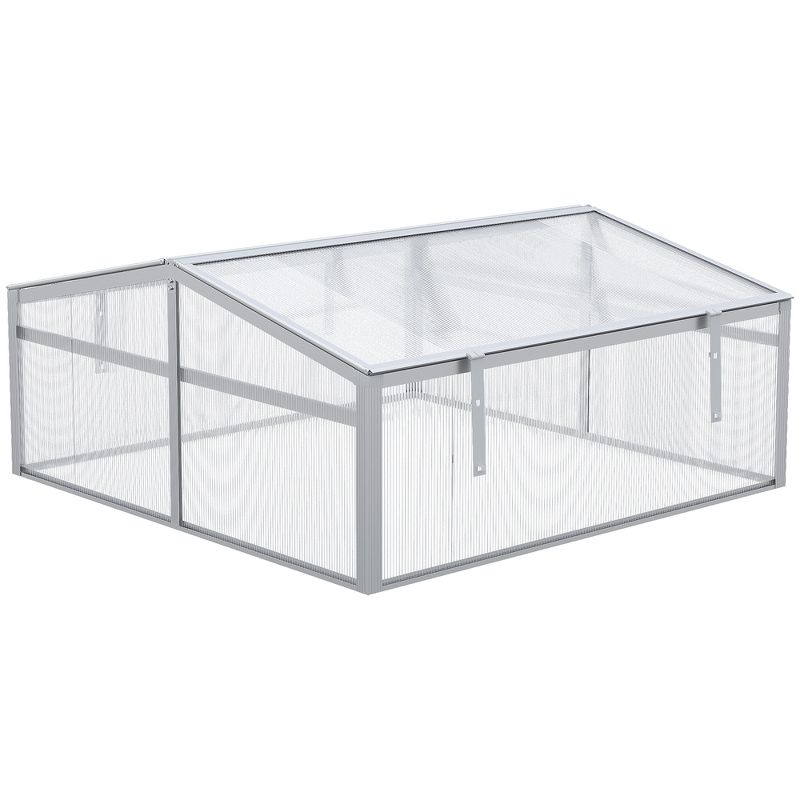 Outsunny 39" Aluminum Vented Cold Frame Mini Greenhouse Kit with Adjustable Roof, Polycarbonate Panels, & Strong Design, Silver, 1 of 7