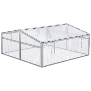 Outsunny 39" Aluminum Vented Cold Frame Mini Greenhouse Kit with Adjustable Roof, Polycarbonate Panels, & Strong Design, Silver