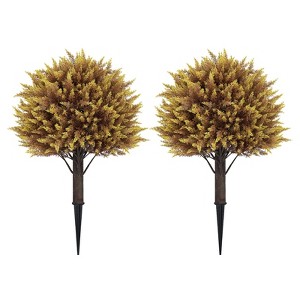 poetree 24" Artificial Cedar Topiary Ball with Ground Spikes 2-Pack ,Fall Decor for Year-Round Porch & Garden - 1 of 4