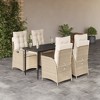 vidaXL 5 Piece Patio Dining Set with Cushions Beige Poly Rattan - 55.1" x 27.6" x 29.1" Without footrest 4 Items - 2 of 4