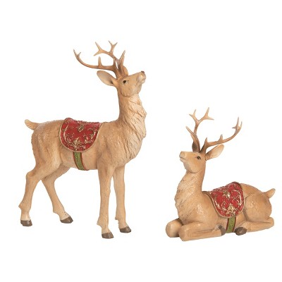 Transpac Resin Rustic Reindeer Figurine Set of 2 Christmas Home Decorations