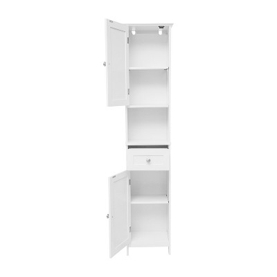 White Engineered Wood Bathroom Linen Tower with Adjustable Shelves
