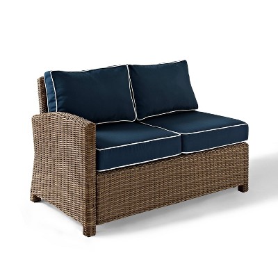 Bradenton Outdoor Wicker Sectional Left Side Loveseat - Navy - Crosley