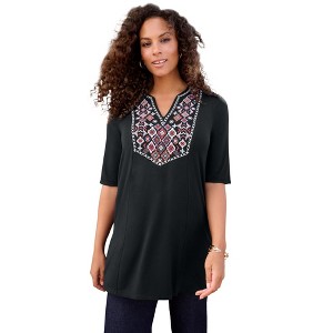 Roaman's Women's Plus Size Embroidered Swing Tunic - 1 of 2